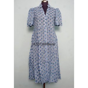 Robe midi florale Kangura pour femme, 100 % coton écologique, style Kangura, col en V, manches courtes, boutons décoratifs, lavable. - Product Image 3