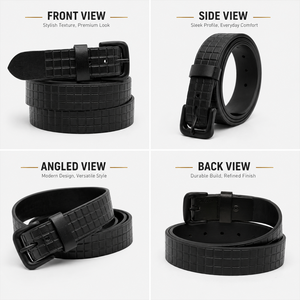 Ceinture en cuir décontractée de qualité supérieure pour hommes, ceinture noire texturée avec boucle thermolaquée, pour un usage quotidien - Product Image 3