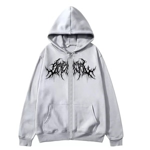 Sweat à capuche zippé vert oversize avec imprimé logo gothique blanc, coupe classique, unisexe, décontracté, en polaire, pour l'hiver - Product Image 5