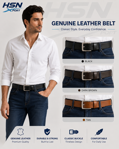 Ceinture en cuir véritable pour homme, style cowboy, formelle et décontractée, en cuir de vachette massif, avec boucle ardillon en alliage rectangulaire argentée, noire ou marron - Product Image 2