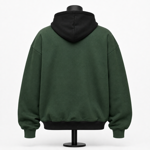 Custom Men's Green <b>Full</b> <b>Zip</b> Hoodie Gothic Letter Print Y2K Streetwear Fleece <b>Sweatshirt</b> OEM Factory - Product Image 2