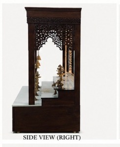 Marble Look Om Design Teak Wood <b>Mandir</b> for Home Modern Design Customized Size Pooja Room Cabinet Dark Polish Temple with 3 Steps - Product Image 5