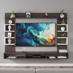 Meuble mural en bois composite pour téléviseur/support de décodeur avec étagères de présentation/support TV moderne/armoire/vitrine (Wengé et Blanc) - Product Image 1