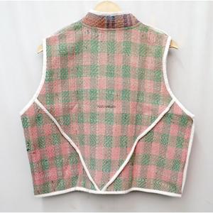 Chaleco Corto Unisex Kantha con Estampado Artesanal, Diseño Tejido a Rayas Otoñales, Chaqueta de Algodón Transpirable y Ecológica - Product Image 6