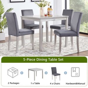 Tavolo da pranzo in legno grigio argento 5 pezzi quadrato tavolo da cucina 4 sedie imbottite decorazione di cristallo per uso sala da pranzo - Product Image 6