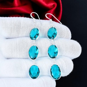 Pendientes de Apatita Verde, Plata de Ley 925, Corte Ovalado, Largos y Colgantes - Product Image 3