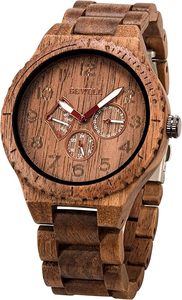 Montre ronde en bois artisanale Art Déco avec logo personnalisé, mouvement à quartz, usage quotidien, taille sur mesure - Product Image 4