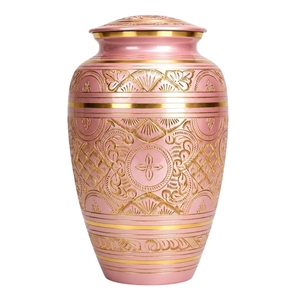 Urna Funeraria de Latón Rosa Dorado con Grabado Floral y Tapa para Cenizas de Adultos - Florero Conmemorativo de Latón Rosa - Product Image 1