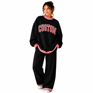 Soft Cotton Blend Oversized Lounge Set with Custom Letter Sweatshirt Women's Relaxed Fit <b>Mock</b> <b>Neck</b> Sweatshirt and Loose Pants - Product Image 6