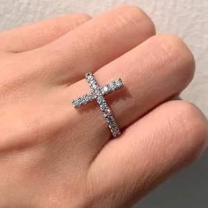 Anillo de eternidad con cruz de diamantes reales de 14 quilates, cultivados en laboratorio, anillo religioso, anillo cristiano, regalo de Navidad, joyería fina para mujer. - Product Image 2