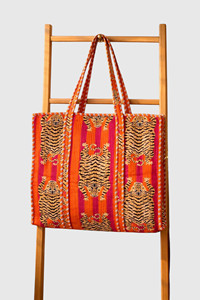 Sac fourre-tout en toile à imprimé tigre rose, style bohème, fermeture ouverte, sac de shopping pour femmes, toutes saisons - Product Image 5