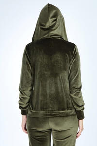 Conjunto de chándal de terciopelo con pedrería para mujer, sudadera con capucha corta de terciopelo personalizada con cremallera, pantalón deportivo, conjunto de dos piezas, ropa deportiva para mujer - Product Image 2