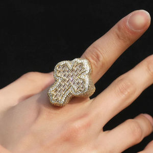 Gold Diamond <b>Ring</b> Hiphop Style Party Jewelry Unisex Baguette Cut Natural Stone Statement Design - Product Image 1