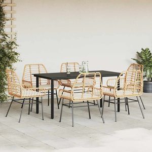 Set da Pranzo da Giardino Marrone e Crema per 6 Persone, Struttura in Rattan e Metallo, Design Contemporaneo, Resistente alle Intemperie, Non Pieghevole - Product Image 3