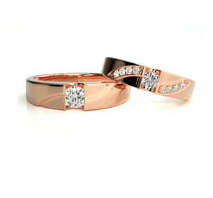 925 Sterling Silver Rose Gold Plated Solitaire <b>Couple</b> <b>Wedding</b> <b>Rings</b> with Cubic Zirconia Christian Style - Product Image 1