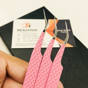 แหนบต่อขนตาสแตนเลสเคลือบผงสีชมพูสำหรับเด็กแบบมืออาชีพแหนบแยกแบบใช้มือปลายแหลม - Product Image 4