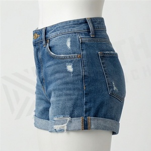 Pantalones Cortos de Mezclilla Vibrantes para Mujer, Cintura Ajustada, Vaqueros Rotos, Moda Veraniega Fresca, Ropa Casual, Color Personalizado, Prenda Moderna - Product Image 3