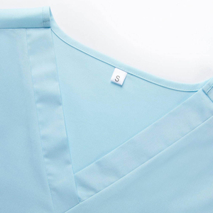 Blusa Médica de Manga Corta con Cuello en V Azul Claro para Mujer, con Bolsillos Delanteros, Uniforme de Hospital, Tejido de Algodón y Poliéster - Product Image 3
