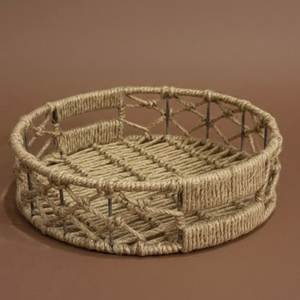 Rustic Plant Fiber <b>Storage</b> <b>Baskets</b> With Handles Oval Shape Multi Purpose Neatening Containers Set - Product Image 4