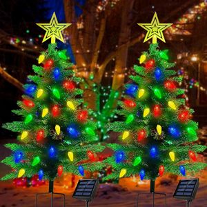 Set di 2 Luci Solari per Albero di Natale da 1,1 m, 8 Modalità, 100 LED, Impermeabili, Decorazioni Natalizie da Esterno - Product Image 1
