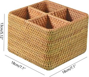 Metal Frame Woven Rattan Asian Zen Round Adjustable Tabletop LED Display Screen <b>Makeup</b> and Small Item Storage <b>Box</b> - Product Image 4