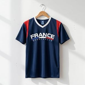 Maillot de football de France personnalisé avec nom et numéro, maillot de football personnalisé pour homme, col en V, sans manches, respirant, 100% polyester, sublimation - Product Image 2