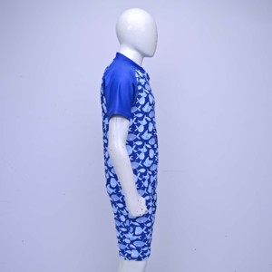 <b>Mens</b> One Piece Swimwear Short Sleeve Blue Fish Print UPF50+ Quick Dry Sportswear Zipper Front Spandex Polyester Swimmer Uniforms - Product Image 4