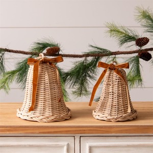 Woven rattan bells set of hanging bell crafted tree ornament natural charm for <b>christmas</b> trees - Product Image 2