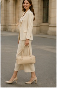 Premium <b>Cream</b> Genuine Leather Vintage <b>Handbag</b> Women Minimalist Structured Shoulder Tote ZIP Closure Polyester Lining Elegant - Product Image 5
