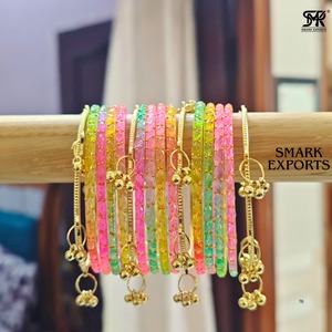 Luxury Handmade Gold Plated Multicolor Raindrop <b>Glass</b> 16-Piece <b>Bangle</b> Set Kashmiri Ghungroo Traditional Ethnic Wedding Jewelry - Product Image 6