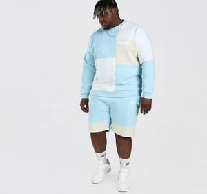 OEM Custom Made High Quality French Terry Panel Sweat Set Breathable Street Wear <b>Crewneck</b> Short Set with Custom Logo Price - Product Image 1