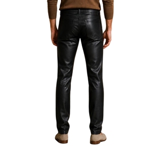 Pantalon en cuir slim fit à cinq poches pour homme et femme, pantalon blanc, noir, marron, jean en cuir skinny unisexe pour motard - Product Image 2