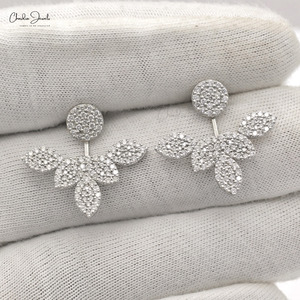 Chordia Jewels Floral Pattern Diamond <b>Cuff</b> <b>Earrings</b> 14K Solid White Gold Cluster Diamond <b>Earrings</b> Luxury Bridesmaid Jewelry Sale - Product Image 3