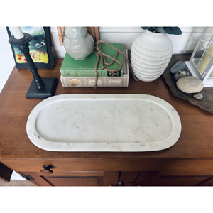 <b>White</b> Marble Tray with Curved Edges Elegant Serving Tray Luxury Marble Platter Decorative Home Decor Tray Hotel Supplies - Product Image 5