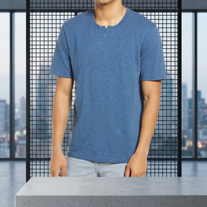T-shirt à manches courtes pour homme, bleu, col rond, coupe classique, couleur unie, style décontracté, tissu jersey 100% coton - Product Image 3