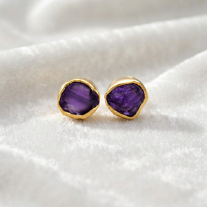 Ratnarachit Exquisite Gold Plated Frame Irregular Purple Amethyst Stone <b>Stud</b> <b>Earrings</b> Minimalist Elegant Jewelry Rajasthan Gift - Product Image 1