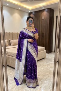 Sari indien traditionnel en soie Banarasi jaune de qualité supérieure, tissage Zari, bordure brodée, pour mariage et festivals - Product Image 4