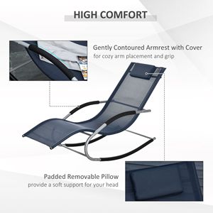 Moderna Chaise Longue Reclinabile a Dondolo Blu Navy per Esterni con Cuscino Rimovibile per Piscina - Product Image 5
