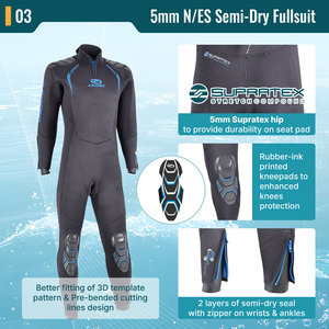 Combinaison semi-étanche professionnelle pour homme 5 mm -YKK # 10 fermetures éclair dorsales et néoprène gaufré, équipement de plongée haut de gamme, fabricant OEM/ODM - Product Image 4