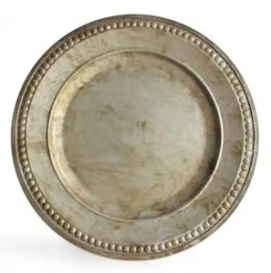 Assiettes de Présentation de Luxe Rondes Plates en Acier Inoxydable Argenté, Plateau de Service Décoratif Doré pour Mariage - Product Image 3