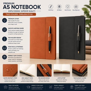 Agenda Premium A5 en PU avec reliure cousue, porte-stylo et couverture plastifiée pour le bureau, l'école, les cadeaux promotionnels - Product Image 1