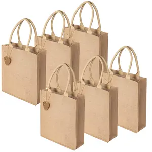 जूट लाइन ढोना शॉपिंग बैग कस्टम लोगो प्रबलित कपास संभाल के साथ सस्ते बाजार जूट ढोना शॉपिंग बैग