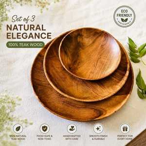 Ensemble de plats de service ronds en bois massif poli, faits à la main, style Wabi Sabi, pour la décoration de table à la maison - Product Image 4