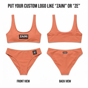 Conjunto de Bikini para Mujer, Premium, 220 GSM, 100% Poliéster, Top Racerback, Braguita con Botón y Logotipo, Color Turquesa Contorno, Colores Personalizados - Product Image 1