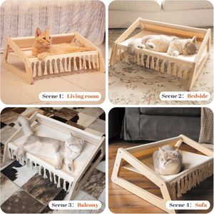 Bed with Removable Washable <b>Cover</b>, Pet Couch <b>Sofa</b> <b>for</b> Indoor Cat Elevated Kitty Lounge Chair Suitable <b>for</b> Puppy, Wooden Cat Furn - Product Image 6