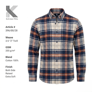 Camisa de Franela para Hombre, 100% Algodón, 205 g/m², a Cuadros, Sarga 2/2, Manga Larga, OEM, ODM - Product Image 1