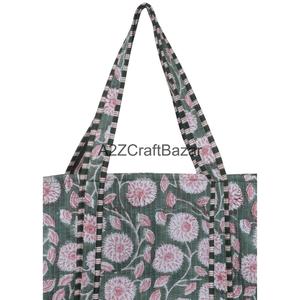 Women's Large Cotton Quilted Beach Tote <b>Bag</b> Sustainable Sturdy Long Handles Bohemian Style Fashionable Grocery Shopping - Product Image 5