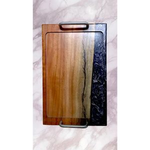 Luxury Wooden Epoxy Resin Serving <b>Tray</b> with Stainless Steel Handles Handmade Coffee & Snack <b>Tray</b> - Product Image 5