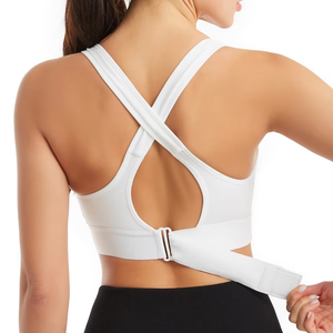 Sujetador deportivo de yoga con soporte alto y cristal frontal, personalizado con logo, para mujer, tallas grandes, copas grandes, con tirantes ajustables, venta al por mayor - Product Image 5