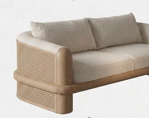 Sofá Moderno y Elegante de Tela Bouclé con Detalles Curvos de Madera para una Colección de Muebles de Alta Calidad para el Hogar - Product Image 3